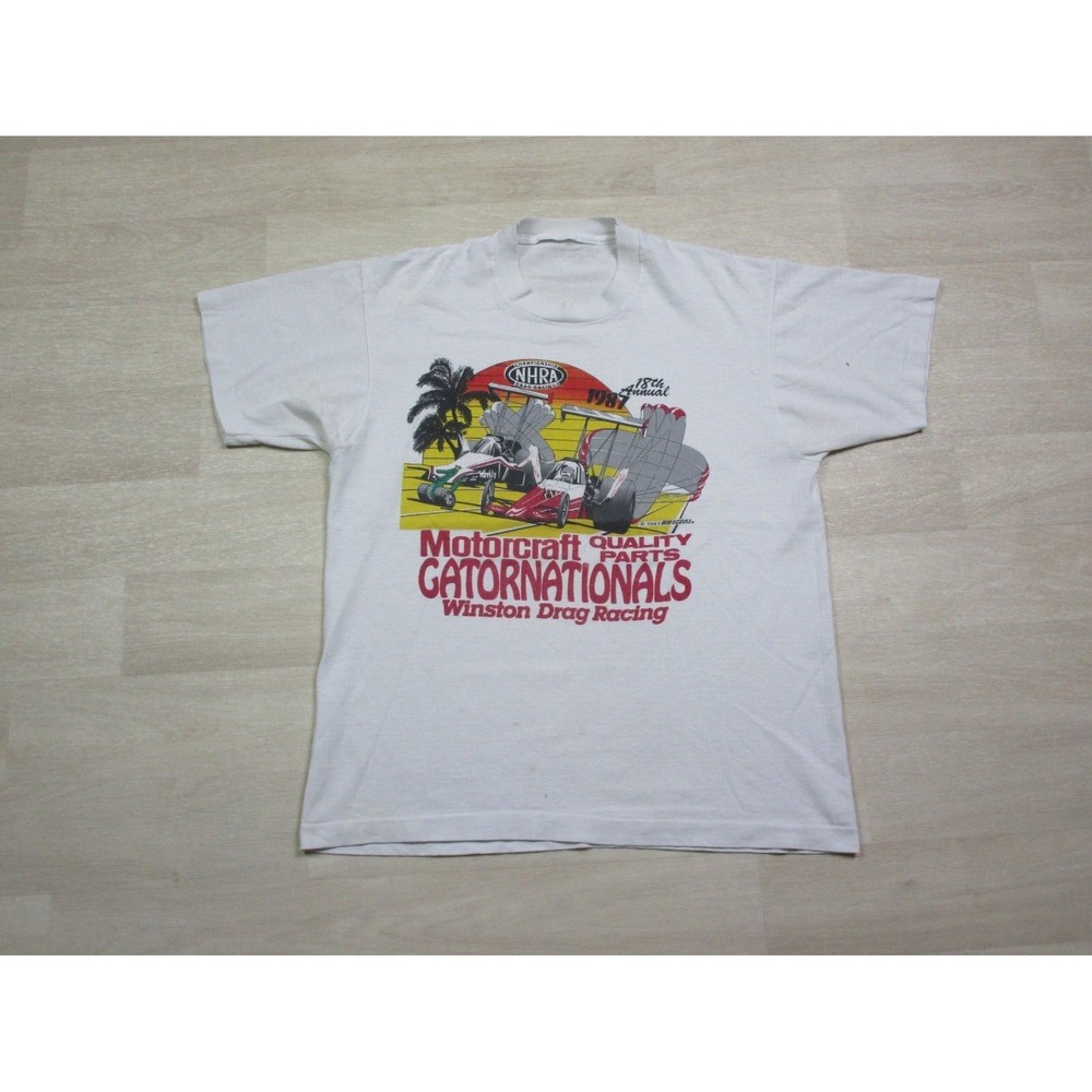 Vintage 1987 Motorcraft Gator Nationals Drag Racing T Shirt Size (L) Florida‎
